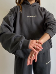 Mr Winston Vintage Black Puff Hoodie Sweat