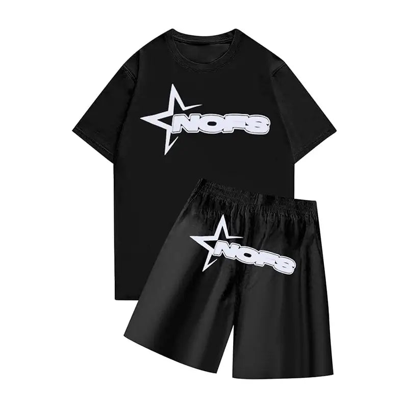 Black NOFS Summer T-Shirt and Shorts Set