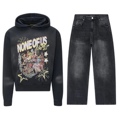 Black NOFS Vintage Hoodie and Jean Tracksuit