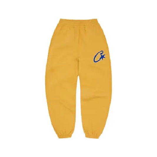 Corteiz Satin C Star Appliqué Sweatpants Mustard (2)