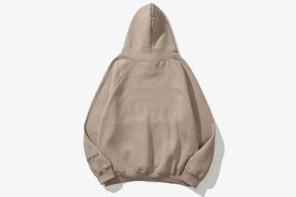 Back view of ESSENTIALS Oversized Hoodie in neutral beige, showcasing its relaxed fit and spacious hood.