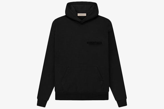 Essentials Core Collection Pullover Hoodie in black, featuring a relaxed fit and soft fleece interior for comfort.