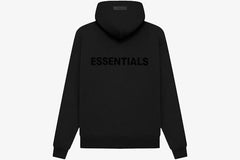 Back view of Essentials Core Collection Pullover Hoodie in Stretch Limo color, featuring bold 'ESSENTIALS' text.