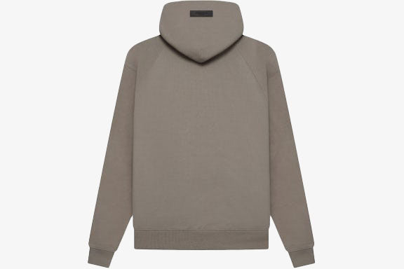 Back view of Essentials Core Collection Pullover Hoodie in Stretch Limo color, showcasing premium fleece interior and relaxed fit.