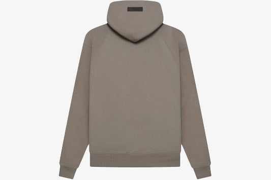 Back view of Essentials Core Collection Pullover Hoodie in Stretch Limo color, showcasing premium fleece interior and relaxed fit.