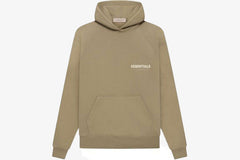 Essentials Core Collection Pullover Hoodie in taupe with front kangaroo pocket and soft fleece interior.