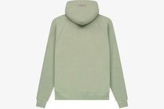 Back view of Essentials Core Collection Pullover Hoodie in soft green color.