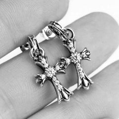 CH Cross Baby Fat Stud Earrings With Pave Diamond