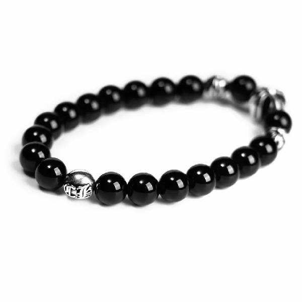 Onyx Bead Bracelet 8MM 4 Silver Beads