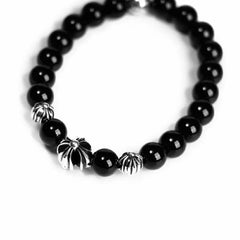 Onyx Bead Bracelet 8MM 4 Silver Beads