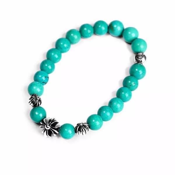 Turquoise Bead Bracelet 8MM 4 Silver Beads