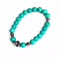 Turquoise Bead Bracelet 8MM 4 Silver Beads