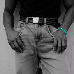 Turquoise Bead Bracelet 8MM 4 Silver Beads