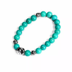 Turquoise Bead Bracelet 8MM 4 Silver Beads
