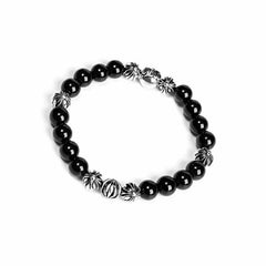 Onyx Bead Bracelet 8MM 8 Silver Beads