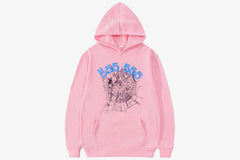 Pink hoodie featuring Spider and 555555 angel number design on the front.