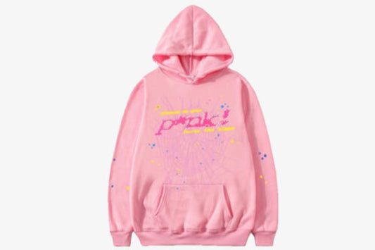 Spider P*NK Web Hoodie in pink, designed for streetwear legends, featuring stylish graphics and a cozy fit.