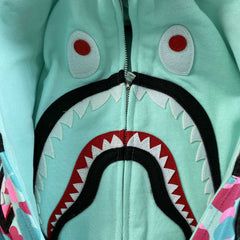 Bape Miami Shark Full Zip Double Hoodie 4th Anniversary Pink Blue