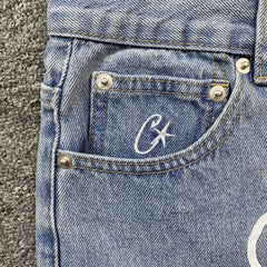 Corteiz Alcatraz Denim Shorts Blue