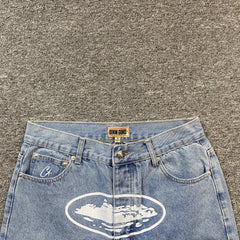 Corteiz Alcatraz Denim Shorts Blue