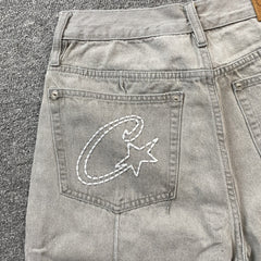Corteiz C-Star Denim Shorts Grey