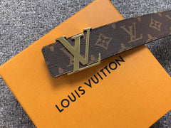 Louis Vuitton Monogram Gold LV Initials Belt Brown