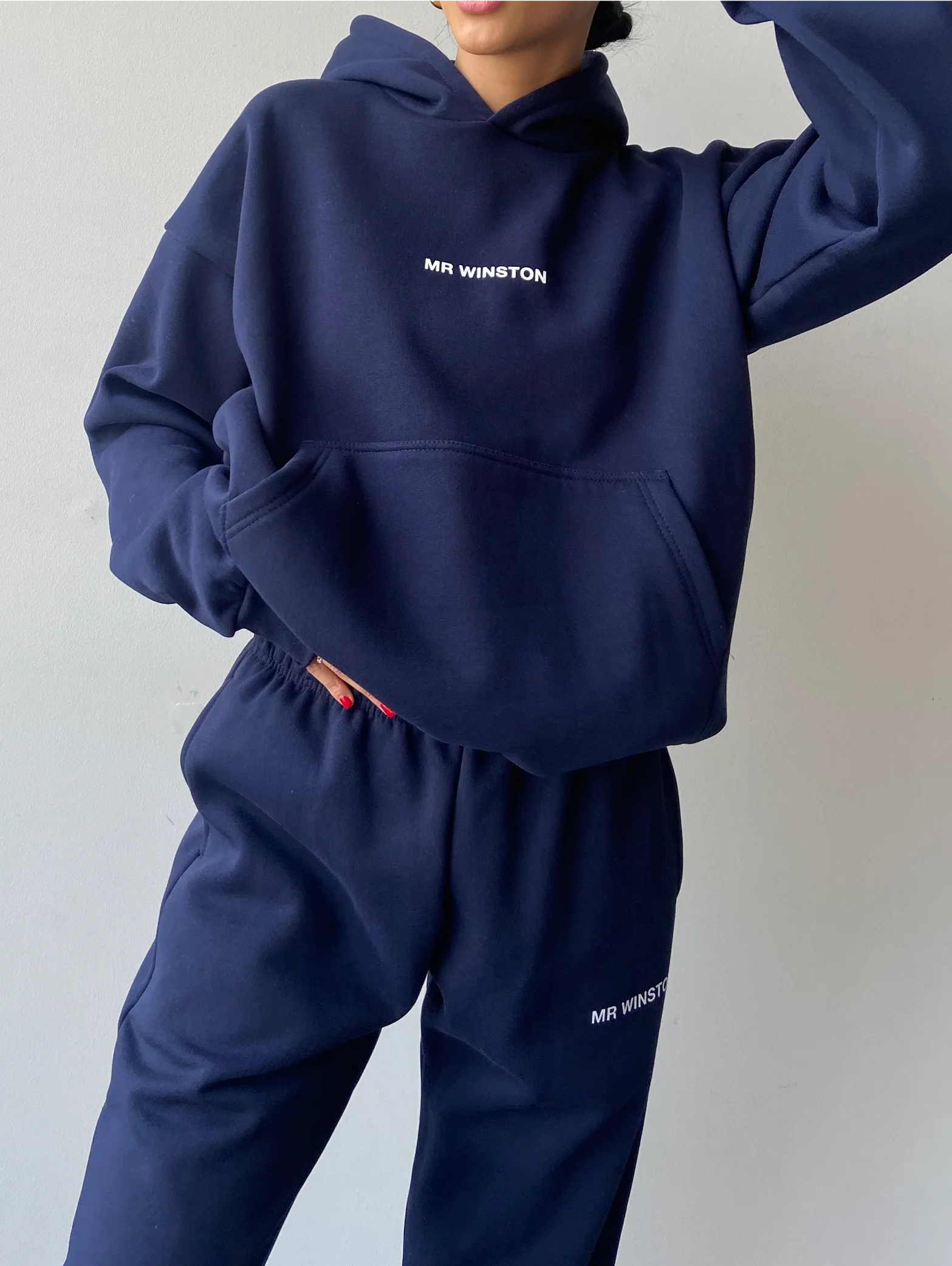 Mr Winston Navy Puff Hoodie Sweat