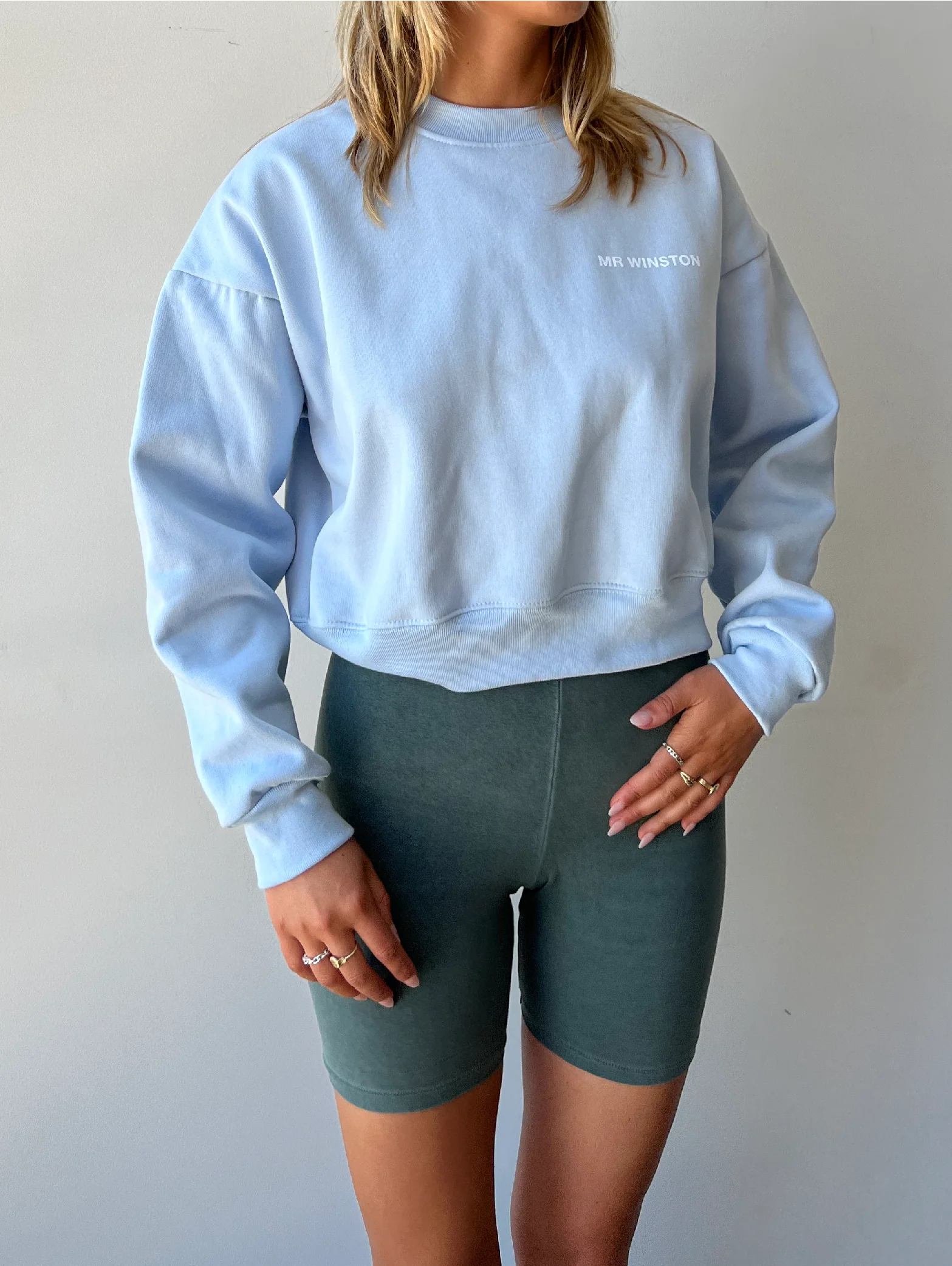 Mr Winston Cropped Baby Blue Crewneck