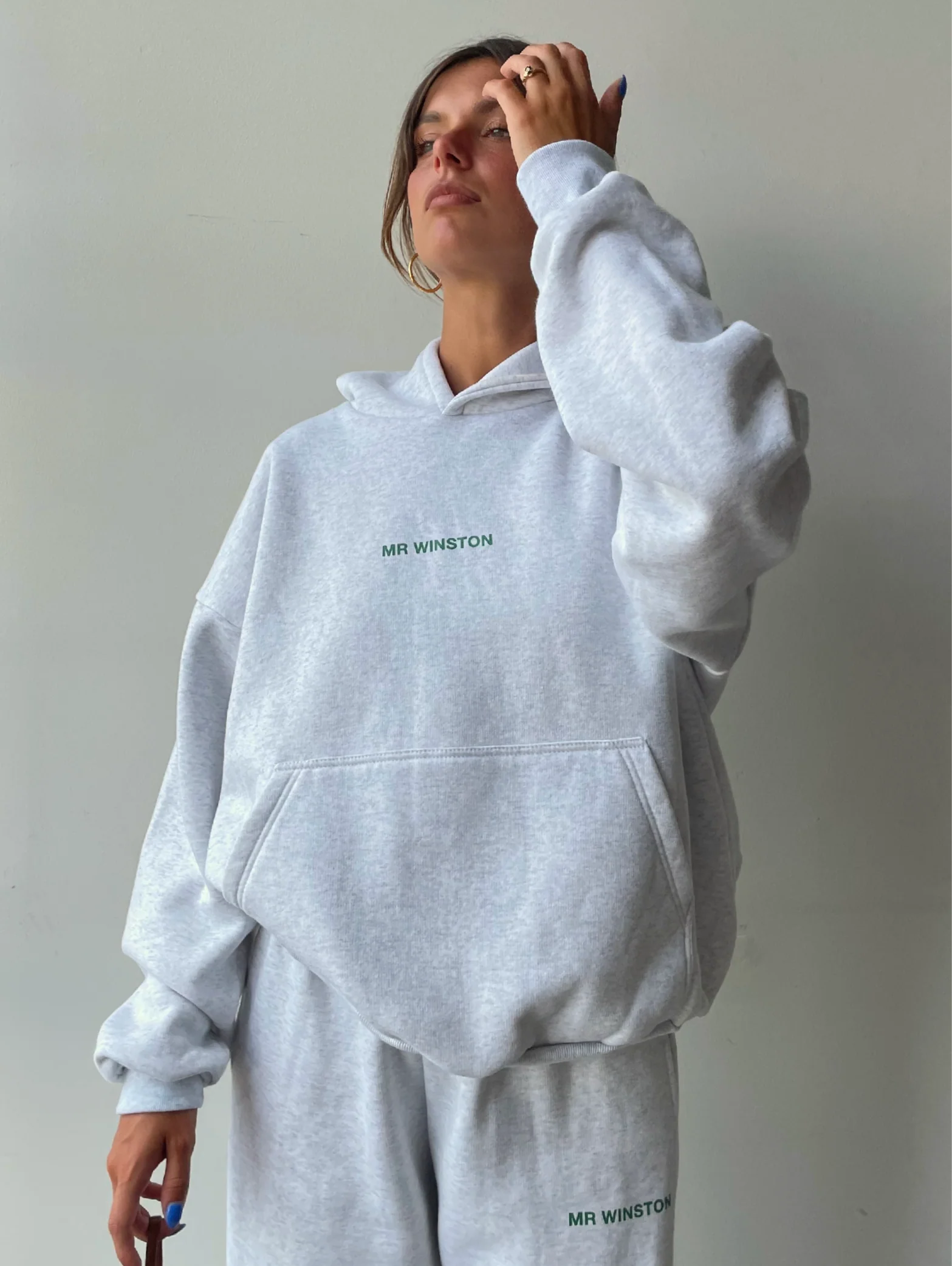 Mr Winston Grey Marle Puff Hoodie Sweat