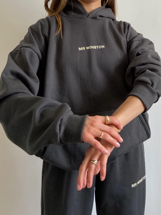 Mr Winston Vintage Black Puff Hoodie Sweat