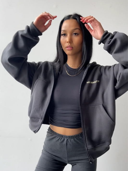 Mr Winston vintage black cropped zip puff