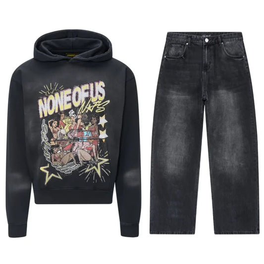 Black NOFS Vintage Hoodie and Jean Tracksuit