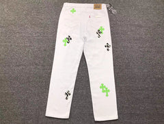 Chrome Hearts Zebra Cross Patch Jeans White