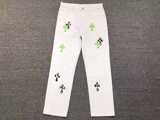 Chrome Hearts Zebra Cross Patch Jeans White