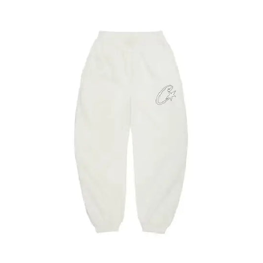 Corteiz Satin C Star Appliqué Swetpants Off White (2)