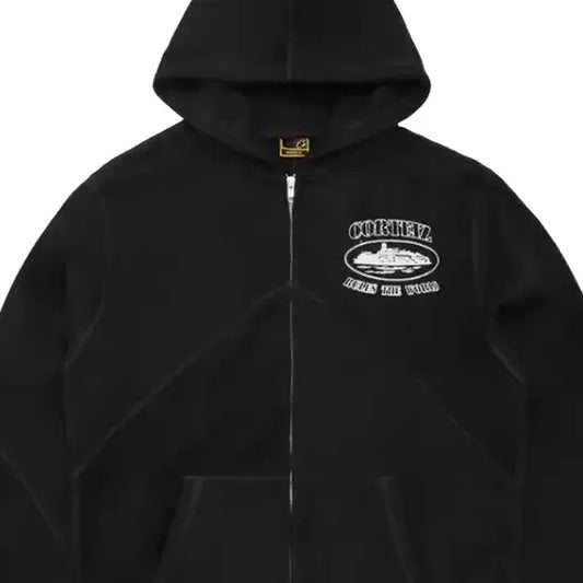Corteiz Superior V2 Zip-Up Hoodie Black