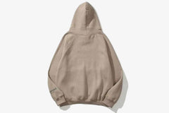 Back view of ESSENTIALS Oversized Hoodie in neutral beige, showcasing its relaxed fit and spacious hood.