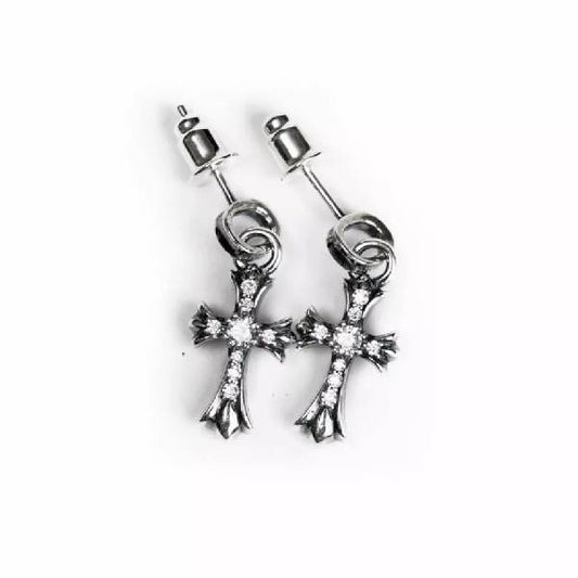 CH Cross Baby Fat Stud Earrings With Pave Diamond