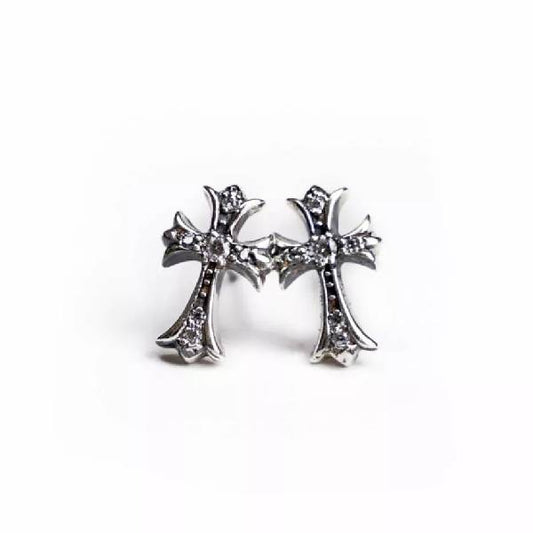 CH Cross Baby Fat Stud Pierce With Pave Diamond
