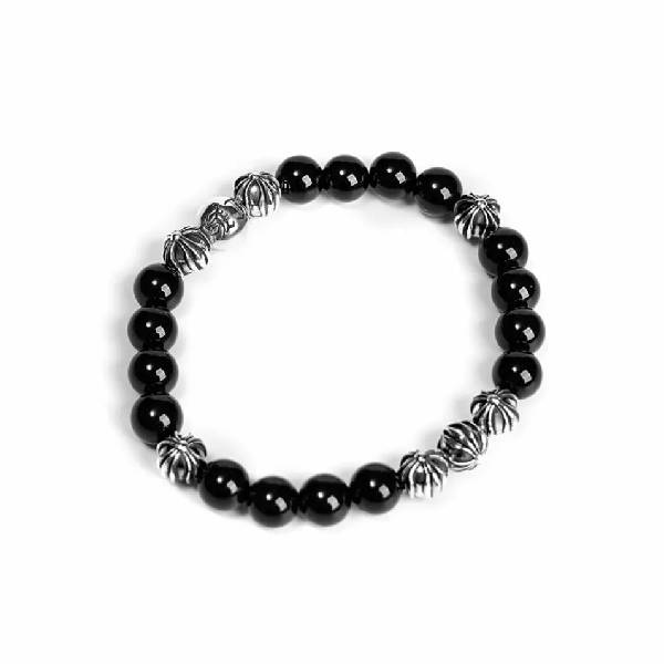 Onyx Bead Bracelet 8MM 8 Silver Beads