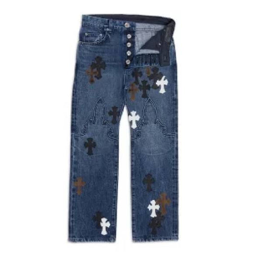 Chrome Hearts Fleur Knee Cross Patch Jeans
