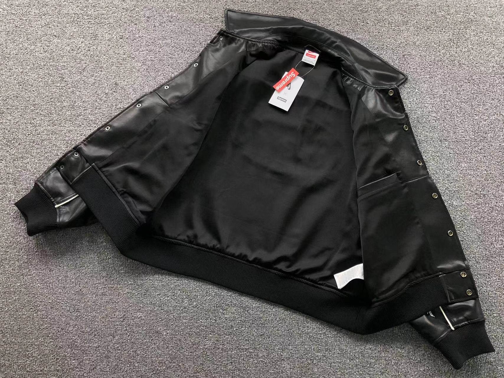 Supreme Nike Leather Varsity Jacket Black