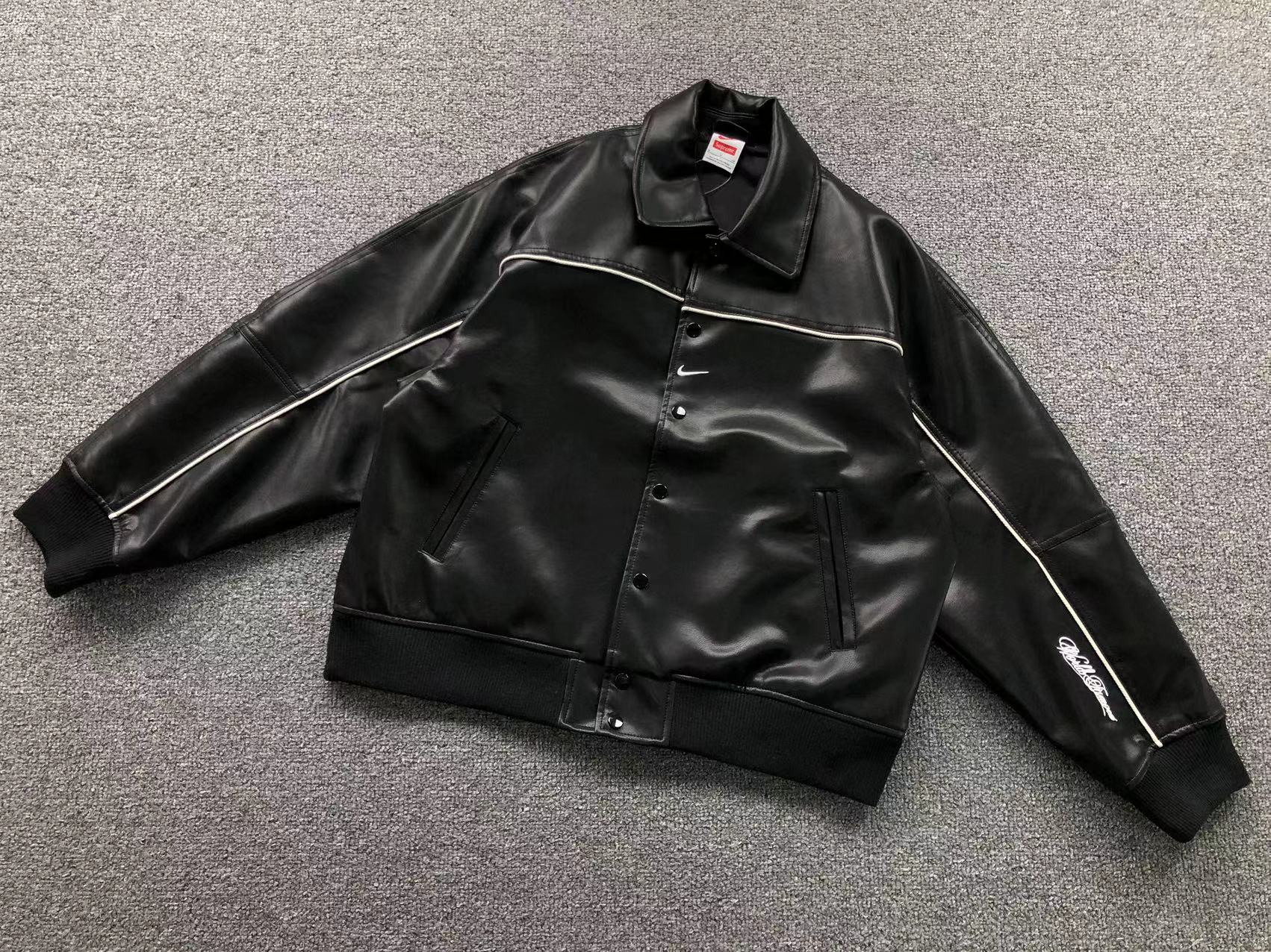 Supreme Nike Leather Varsity Jacket Black