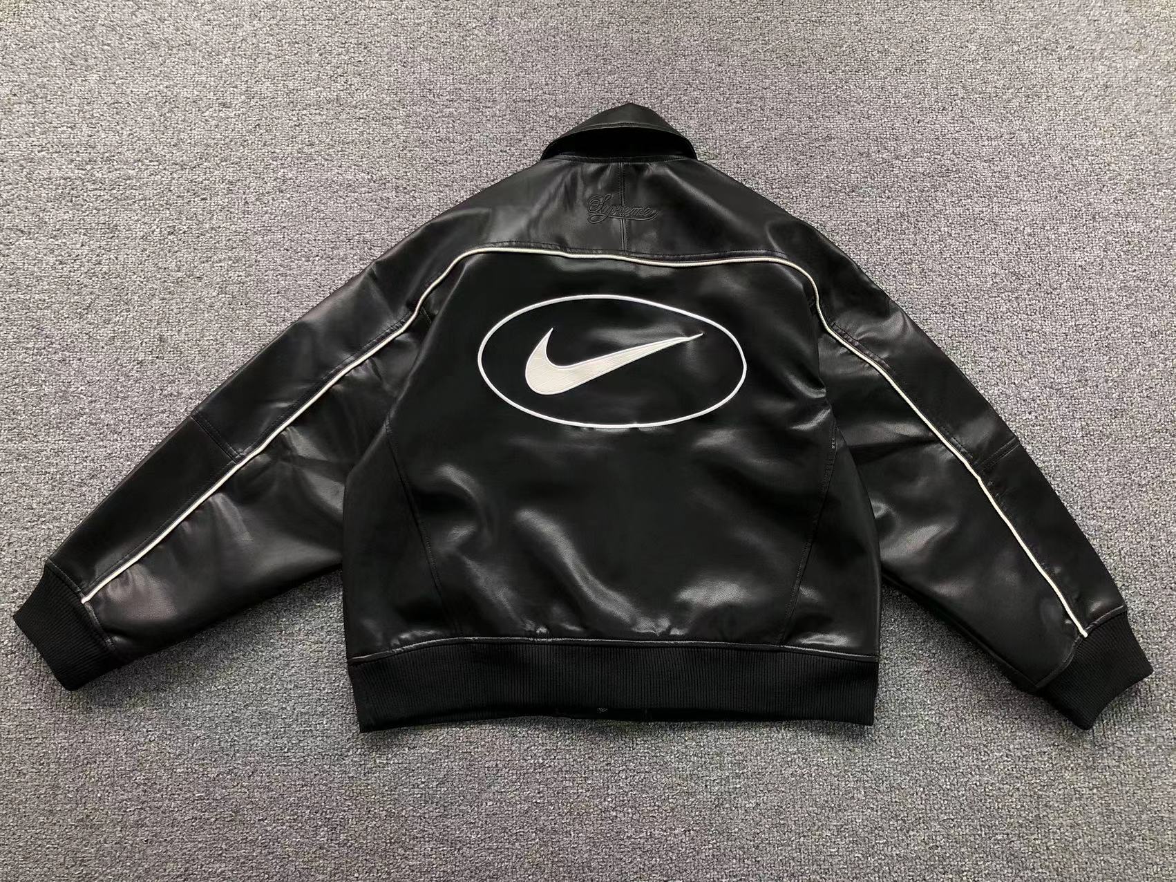 Supreme Nike Leather Varsity Jacket Black