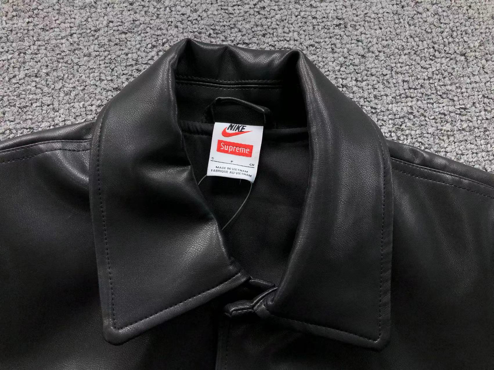 Supreme Nike Leather Varsity Jacket Black