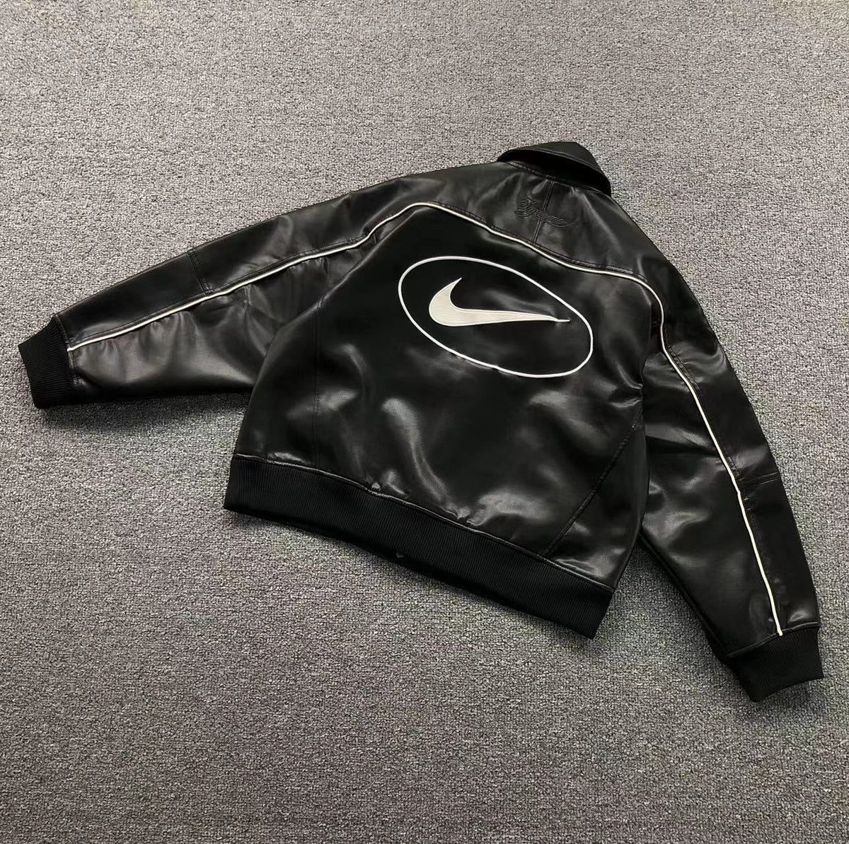 Supreme Nike Leather Varsity Jacket Black