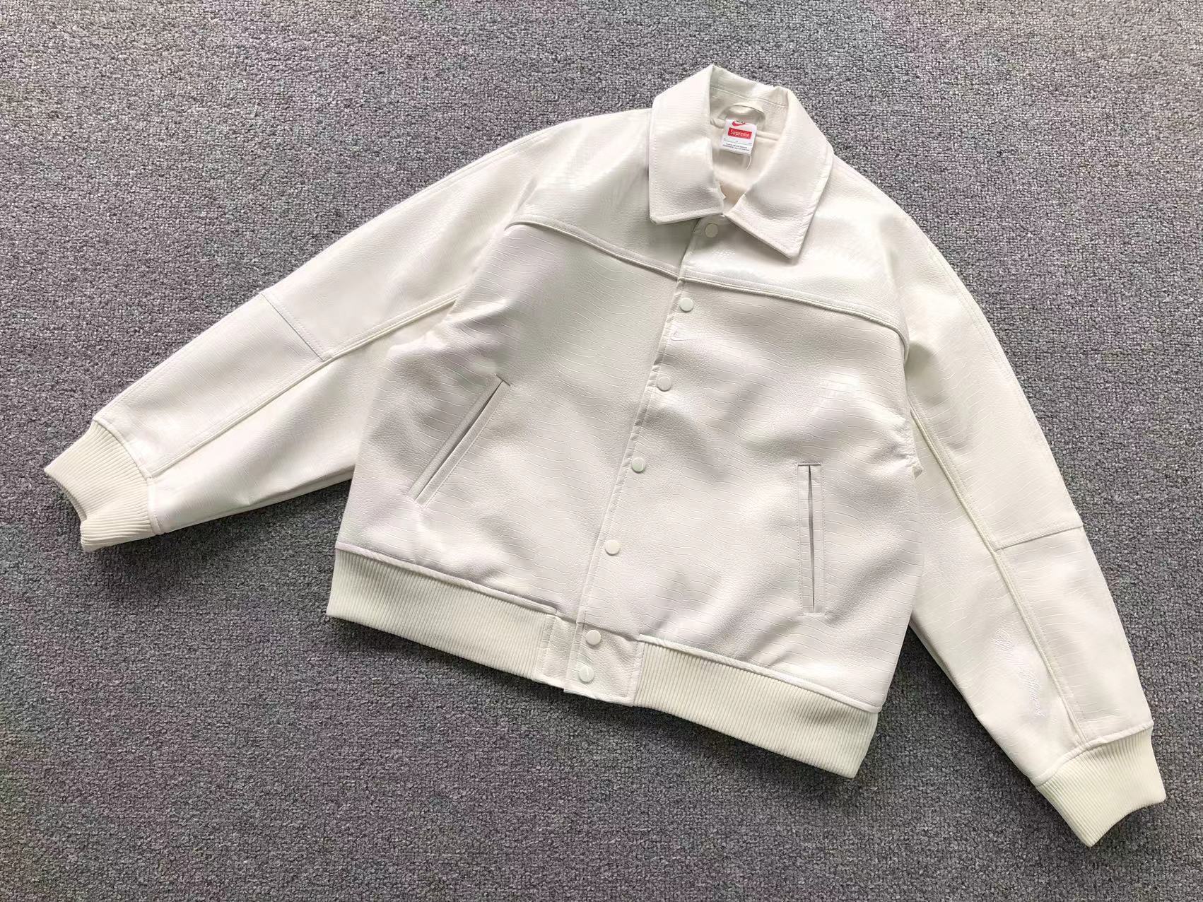 Supreme Nike Leather Varsity Jacket White