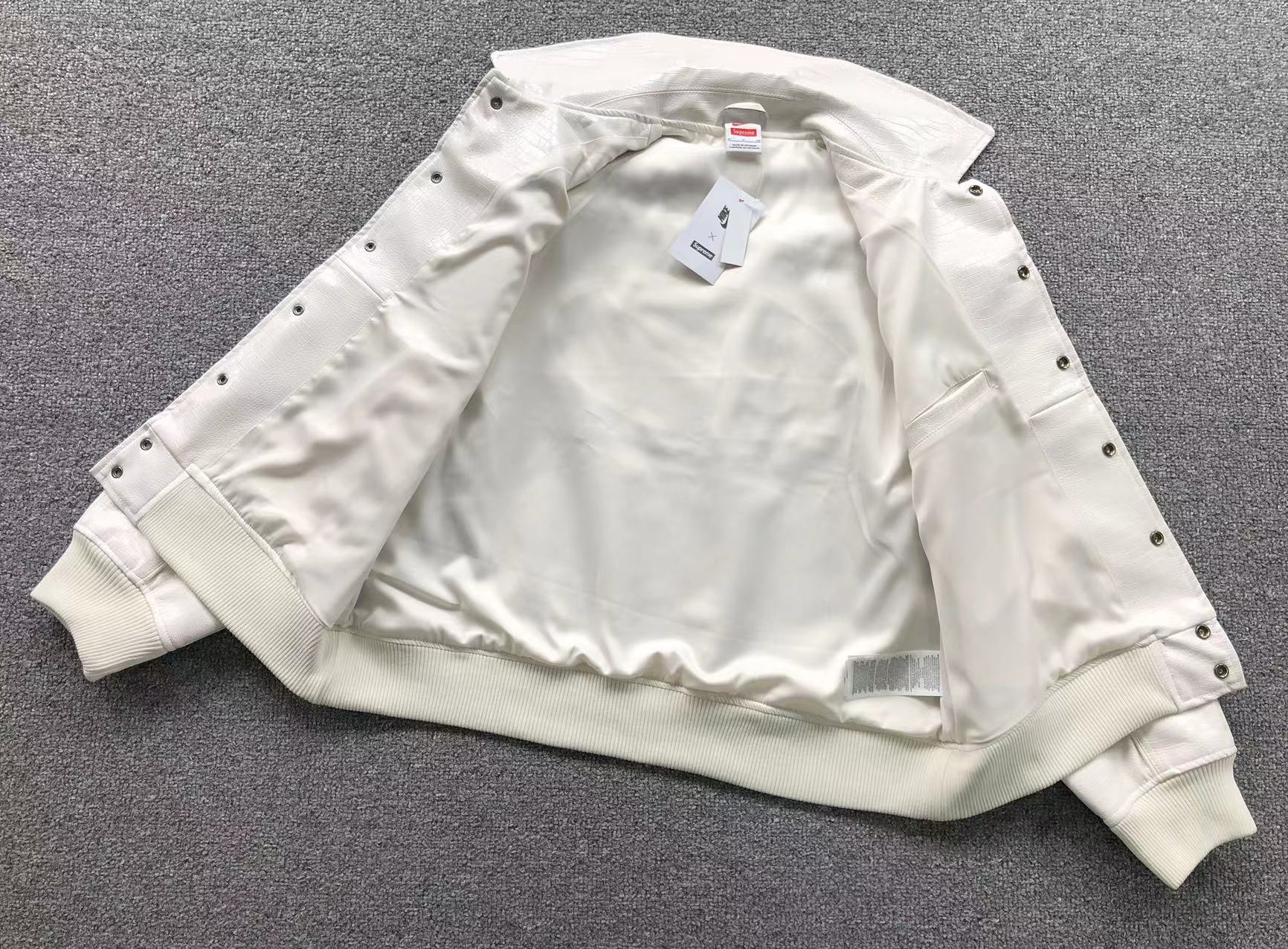 Supreme Nike Leather Varsity Jacket White
