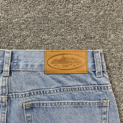 Corteiz Alcatraz Denim Shorts Blue