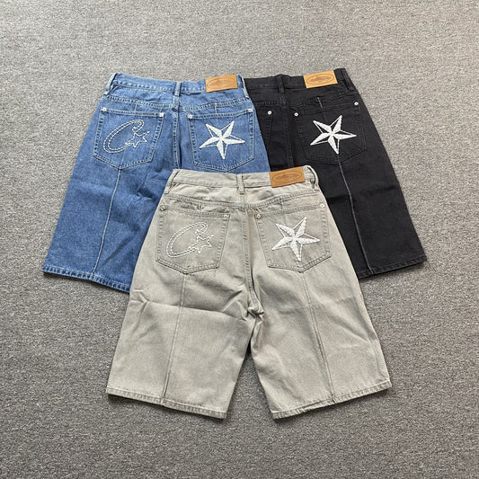 Corteiz C-Star Denim Shorts Black